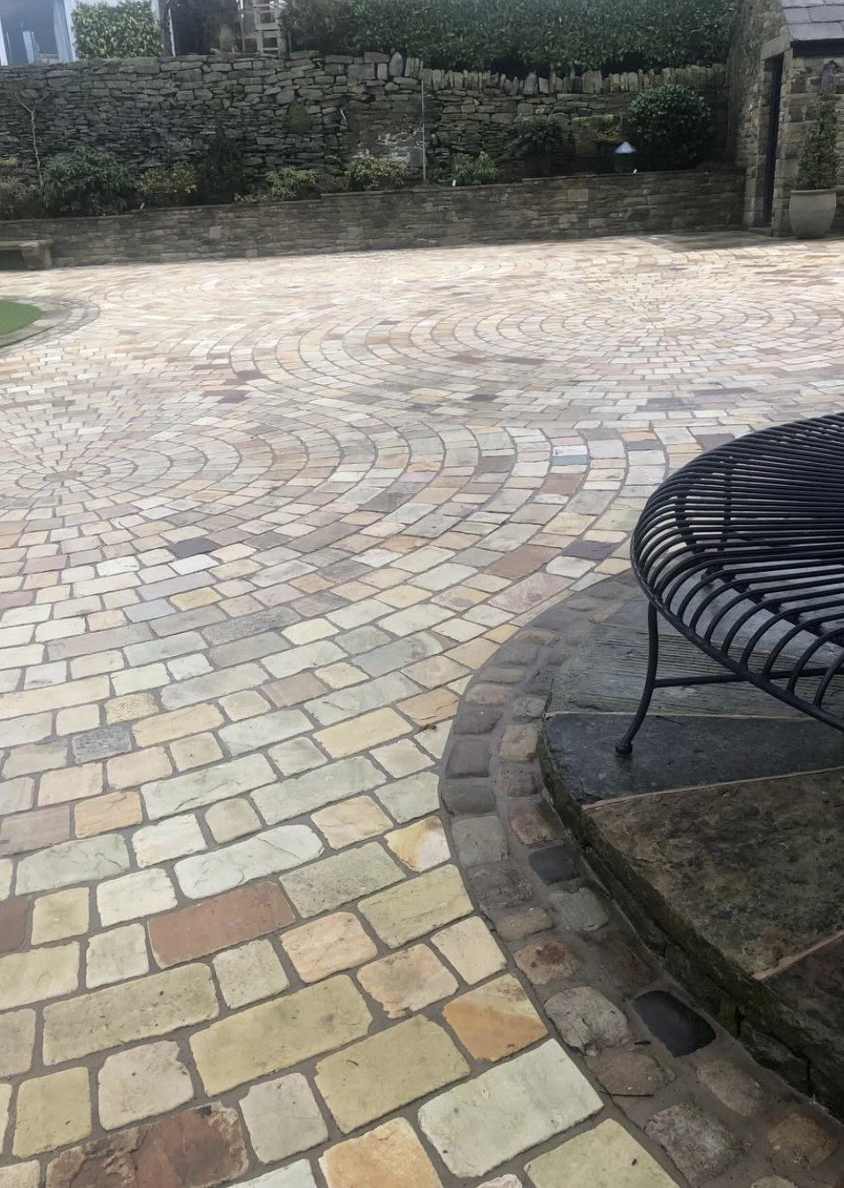 Completed cobblestone driveway