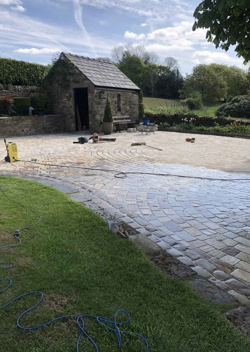 Cobblestone driveway being laid