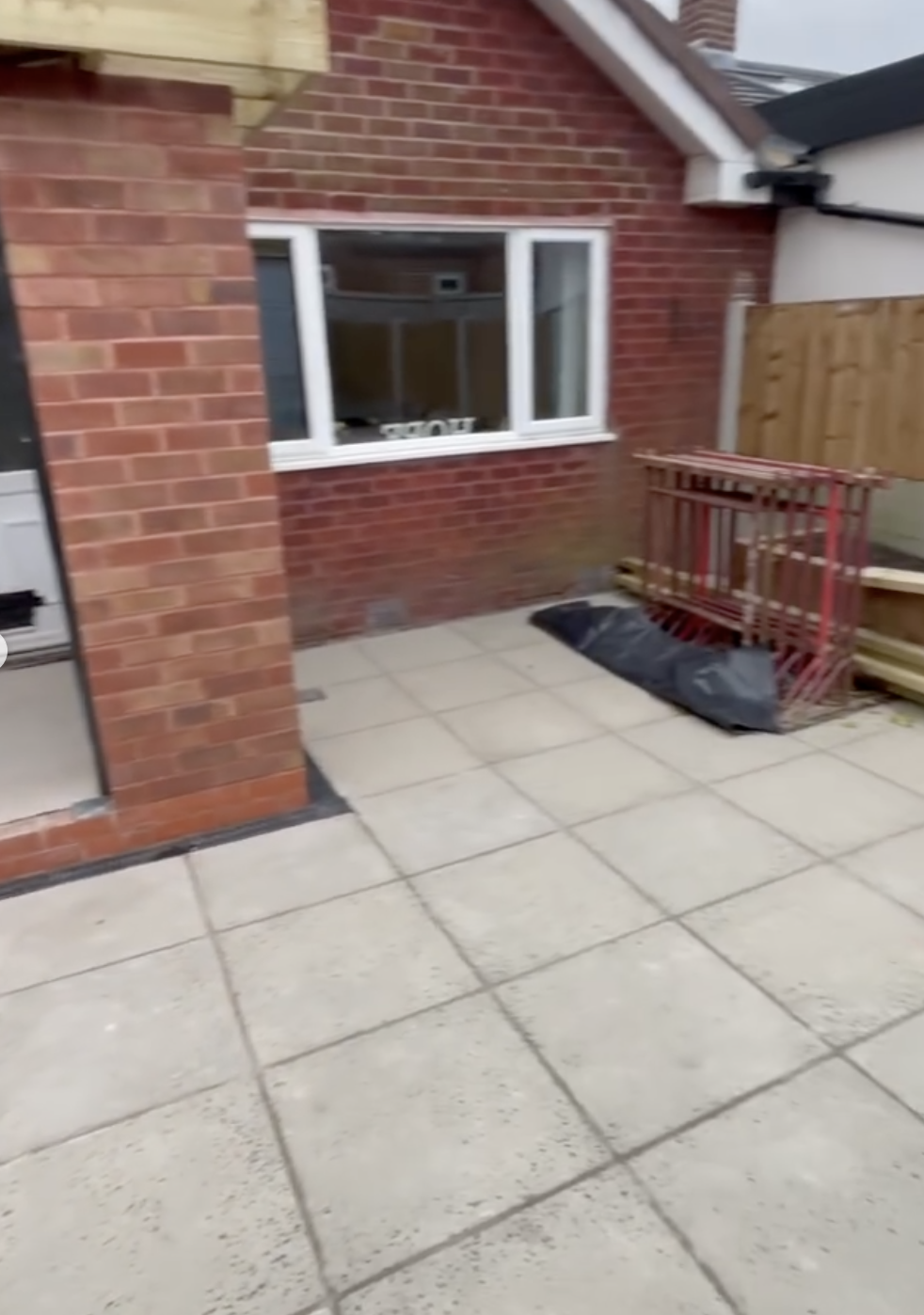 Newly laid porcelain patio