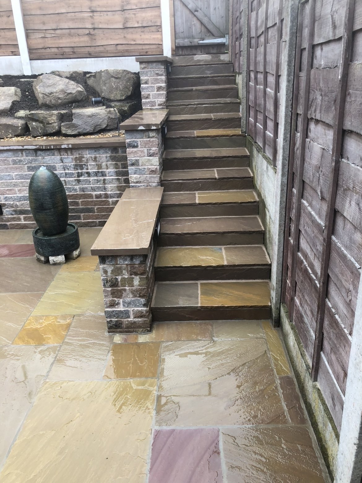 Sandstone steps with water feature